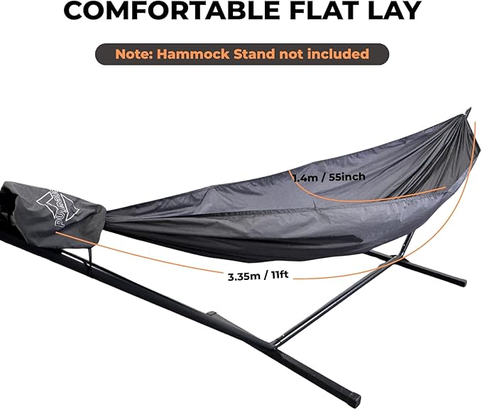 Onewind 11ft Ultralight Camping Hammock, Portable Hammock with 2 * 12Ft Tree Straps, 40D 1.7oz Nylon Ripstop Lightweight Hammock for Camping Hiking Backpacking, 11' x 55" Dark Grey
