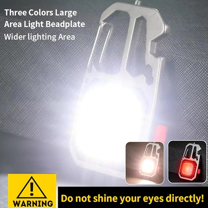 BY-J Cob Mini Flashlight Keychain Light, 500 Lumens Bright Rechargeable, Small Multi-Function Work Light, 7 Modes Portable Pocket Light Battery Display Bottle Opener for Camping Emergency Lighting