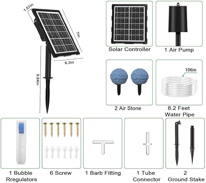 Solar Powered Pond Oxygen Pump with Quiet Motor and Energy Storage Provides Adjustable Oxygen Supply to Promote Healthy Water Life and Fish Survival