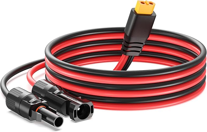 Bateria Power Solar to XT60 Charge Extension Cable 12AWG 3.3Ft Solar Connector to XT60 Adapter Cable for Solar Panel to LiFePO4 Battery RV Portable Power Station Solar Generator