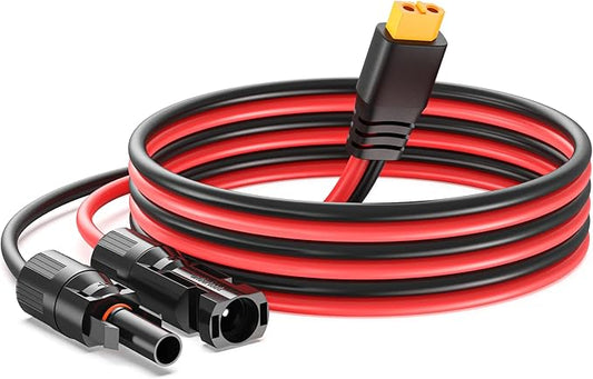 Bateria Power Solar to XT60 Charge Extension Cable 12AWG 3.3Ft Solar Connector to XT60 Adapter Cable for Solar Panel to LiFePO4 Battery RV Portable Power Station Solar Generator