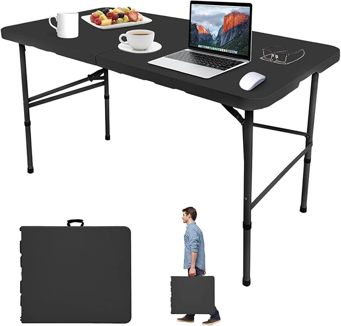 Camp Field 4ft Heavy Duty Portable Table, for Friends Folding Table for Indoor & Outdoor Picnic & Card Table for Picnic, Party, Camping...(Black, 4FT)