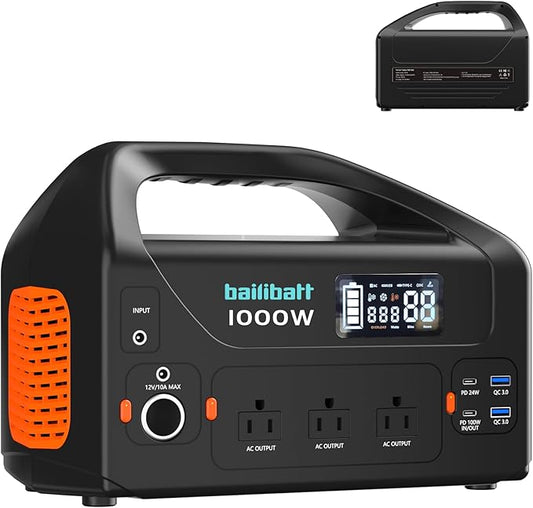 Portable Power Station 1000W 808Wh Camping Lithium Battery, Portable Generator for Home Use Emergency Power Station Backup Travel Outdoor 100W PD & 120V Pure Sine Wave AC Outlet