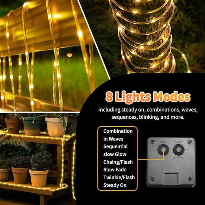 LairtPOW Solar Rope Light Waterproof IP65 39FT 100LEDs Outdoor LED ‎Solar Outdoor Lights for Party Garden Yard Home Wedding Christmas Halloween Holiday Tree Decoration Lighting