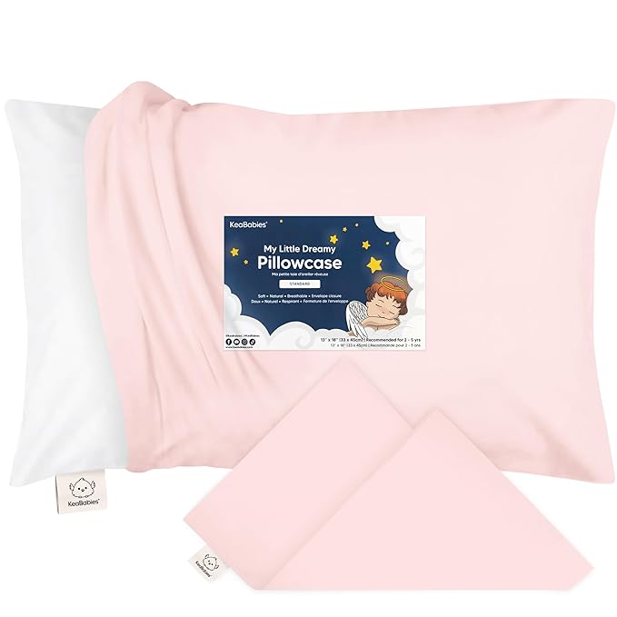 KeaBabies Toddler Pillowcase 13"x18" - Organic Cotton Toddler Pillowcase for Kids, Boys, Girls, Soft & Durable Cotton Cover for Miniature Sleepy Pillows,Cute Colors,Pillow Sold Separately(Mist Pink)