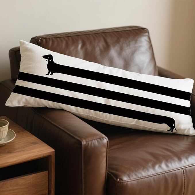 Funny Black Dachshund 20x54 Body Pillow Cover, Gifts for Dachshund Lovers, Weiner Dog Gifts, Weiner Dog Decorative Long Body Pillow Cases for Bed Couch