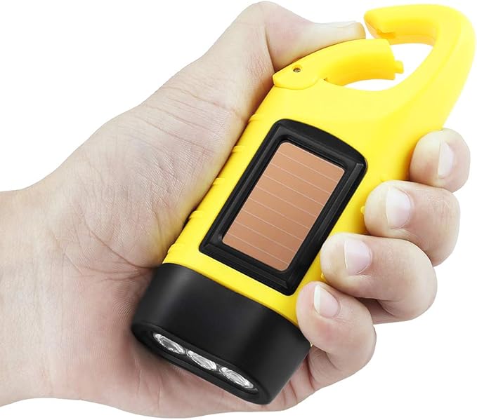 Simpeak 2-Pack Hand Crank Solar Powered Emergency LED Flashlight, Survival Flashlight with Dynamo Torch for Outdoor Sports, Yellow