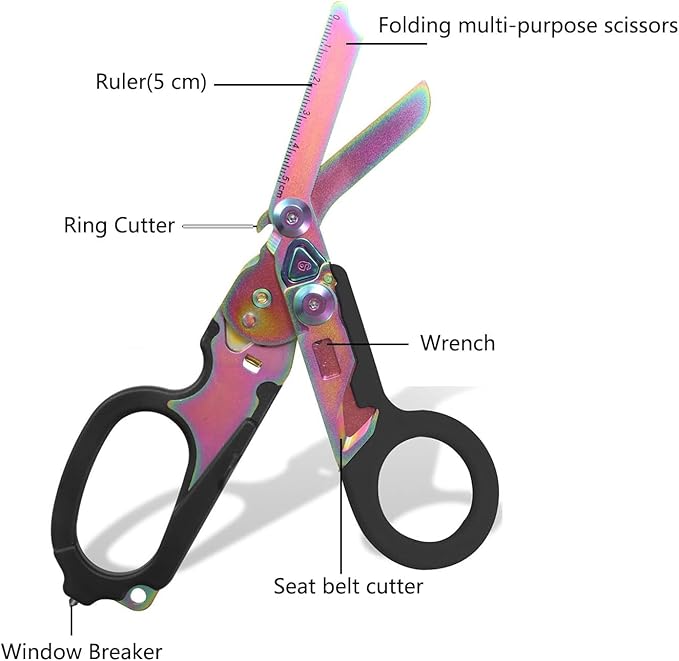 Foldable Trauma Shears,Emergency Rescue Shears with Strap Cutter and Glass Breaker for Outdoor Camping Tools,Medical Stainless Steel Pocket Scissors Compatible Holster.