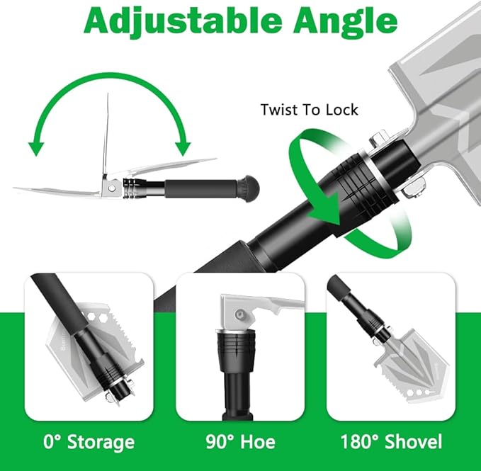 Foldable Camping Shovel - 14.6" High Carbon Steel Portable Multitool Entrenching Tool for Backpacking, Hiking, Survival & Car Emergency - Lightweight & Rustproof (Basic 14.6" E-Tool)