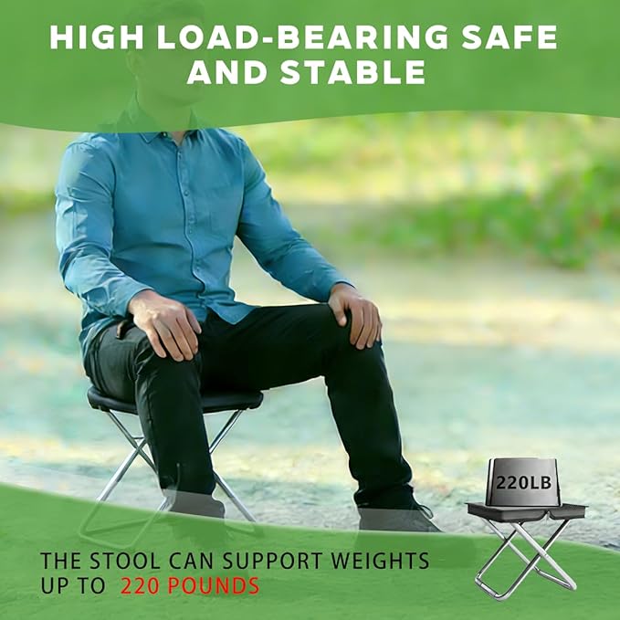 2-in-1 Collapsible Camping Stool & Sling Bag / 220LB Load Capacity Folding Portable Fishing Stool/Collapsible Stool for Camping, Hiking, Fishing, Gardening & Beach Outdoor Activities