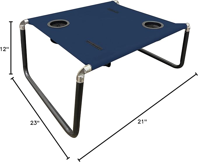 Neso Beach Table - Lightweight, Portable and Foldable Table for Beach, Camping and Outdoor Adventures - Stable Surface - with Cup Holder for Drinks and Phone Pockets - Navy