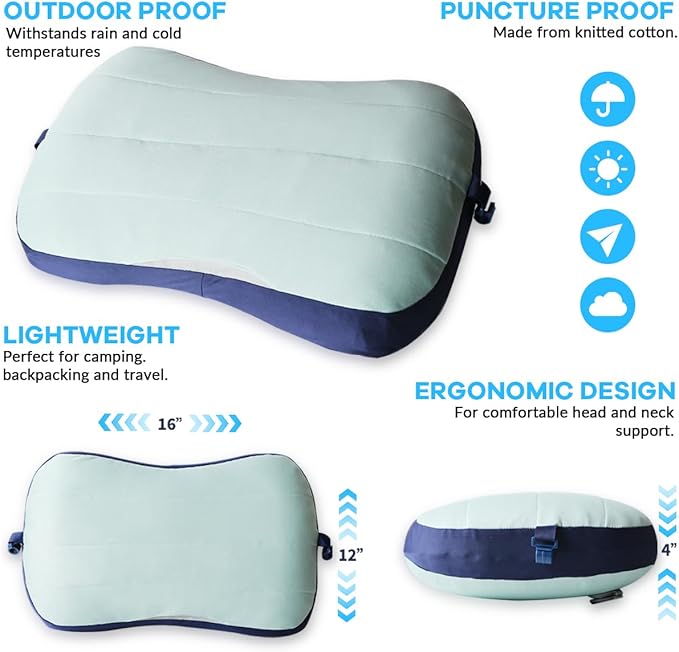 Couleurs Beach Pillow, Inflatable Camping Pillow, Pool Pillow, Removable Pillowcase, Ultralight Neck and Waist Support, Suitable for Camping, Hiking, Backpacking (with Ice Pack)