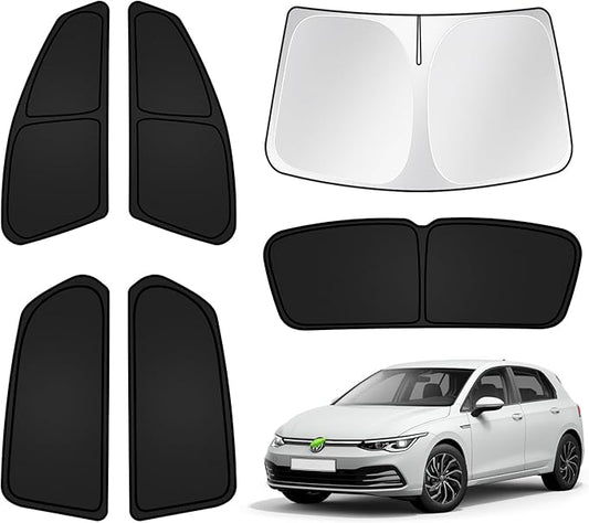 T TGBROS Windshield Sun Shade for Volkswagen Golf Mk8 2022-2023 2024 2025 Car Window Shades Thicken UV Block and Blackout Privacy Foldable Sunshades 6PCS Accessories Keep Cool Sun Visor Covers