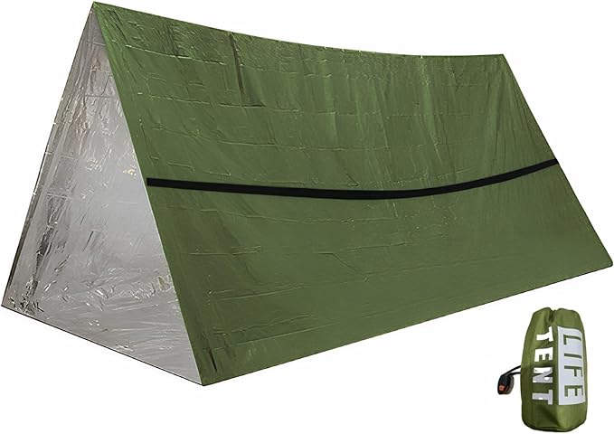 Emergency Survival Tent. 2-Person Tube Shelter Waterproof & Windproof Reusable Thermal Blanket Compact,Lightweight Includes SOS Whistle Perfect for Camping, Hiking, and Emergencies.
