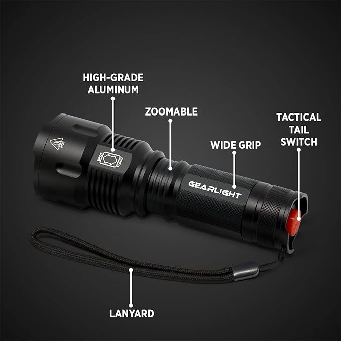 GearLight High-Powered LED Flashlight S1200 - Mid Size, Zoomable, Water Resistant, Handheld Light - High Lumen Camping, Outdoor, Emergency Flashlights - S1200-1 Pack, (Batteries Not Included)