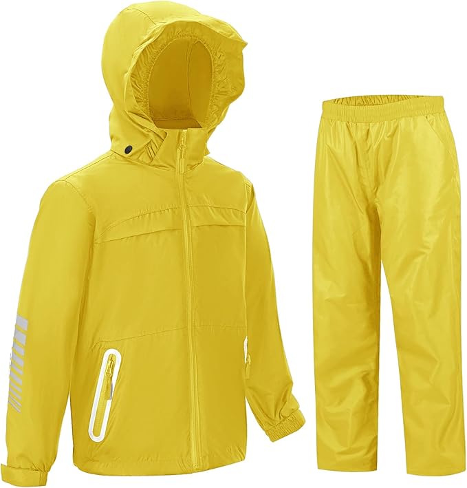 SWISSWELL Kids Rain Gear Boys Girls Youth Waterproof Rain Suit Breathable Reflective Raincoat and Pants