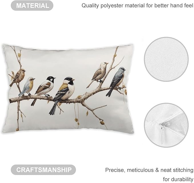 ITFRO Set of 2 Hand-Painted Oil Painting Rustic Forest Wildlife Birds Tree Branches Short Plush Both Sides Lumbar Animal Throw Pillow Cover Cushion Case Sofa Waist Decorative 12x20 Inches (Cream)