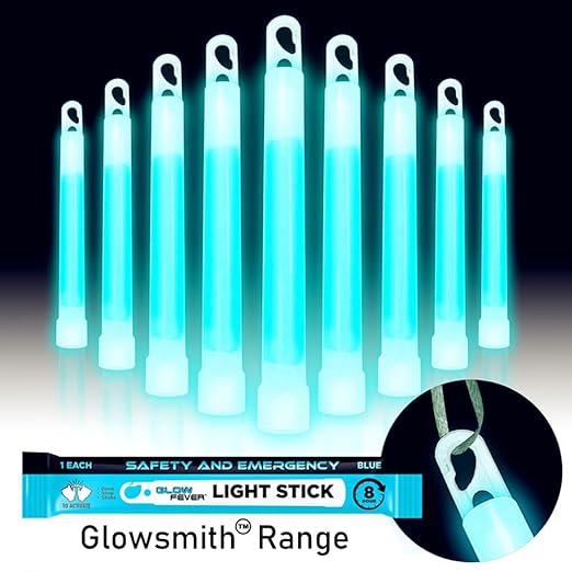 Glow Fever Emergency Safety Military Grade 6'' Lightsticks, Light Up Ultra Bright Glow Sticks with 8 Hours Duration. for Hiking Party Camping Blackouts Hurricane Shelter Survival Kit (Blue, 30PCS)