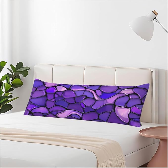 Outdoor Pillows Body Pillow Cover Glass Mosaic, Abstract Stained Mosaic Lumbar Body Pillow Case Body Cushion Covers Bed Body Pillowcases for Bedroom,Couch,Sofa 20"X54", Violet