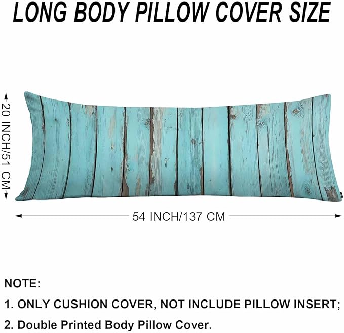 Blue Wood Body Pillow Pillowcase Turquoise Wooden Teal Farmhouse Body Pillow Cushion Covers, 20x54 Inch Bedding Body Pillows Protector Large Pillow Cases for Home Couch Sofa
