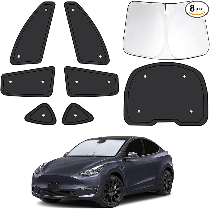 8pcs Car Side Window Shades for T*esla Model Y 2025 2026 |Suction Cup No Falling| Full Car Window Covers for Privacy, Sunshades for Tesla Front Rear Windshield Side Windows Accessories
