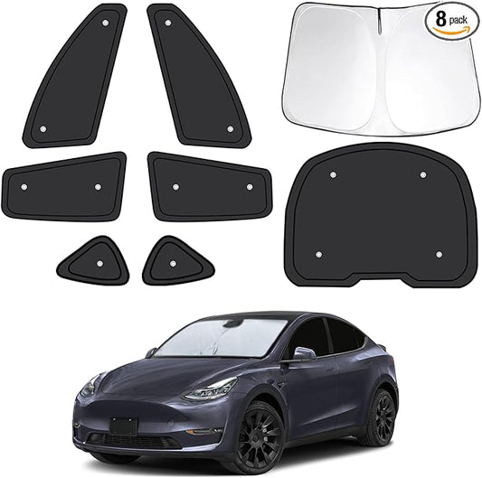 8pcs Car Side Window Shades for T*esla Model Y 2025 2026 |Suction Cup No Falling| Full Car Window Covers for Privacy, Sunshades for Tesla Front Rear Windshield Side Windows Accessories