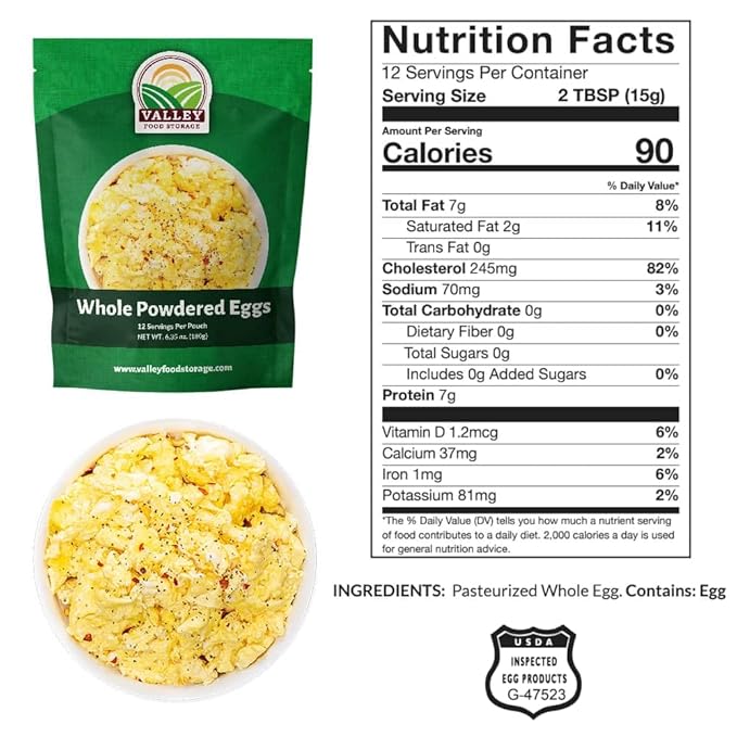 Valley Food Storage Freeze Dried Whole Powdered Eggs | 10-Bag Bucket, 63.5 oz | Premium Emergency Food Supply, 25 Year Shelf Life | Non-GMO Prepper Supplies, Survival Food, Camping & Off-Grid Living