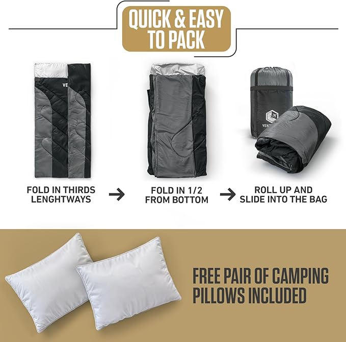 VENTURE 4TH Backpacking Sleeping Bag – XXL, Double and Single Sizes - Lightweight Warm & Cold Weather Sleeping Bags for Adults, Kids & Couples – Ideal for Hiking, Camping & Outdoor Adventures