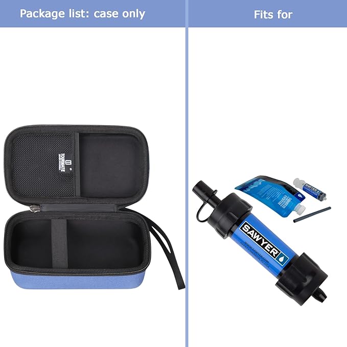 Tourmate Water Filter for Sawyer Products Mini Water Filtration System, Protective Carrying for Drinking Straw, Squeeze Pouch and Other Accessories (Blue)