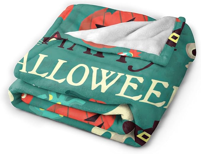 Happy Halloween Blanket Soft Ghost Bat Throw Blanket Spooky Decor Warm Lightweight Flannel Fleece Plush Bedding Halloween Blanket Gifts for Girls Boys Women Adults 60"x80"