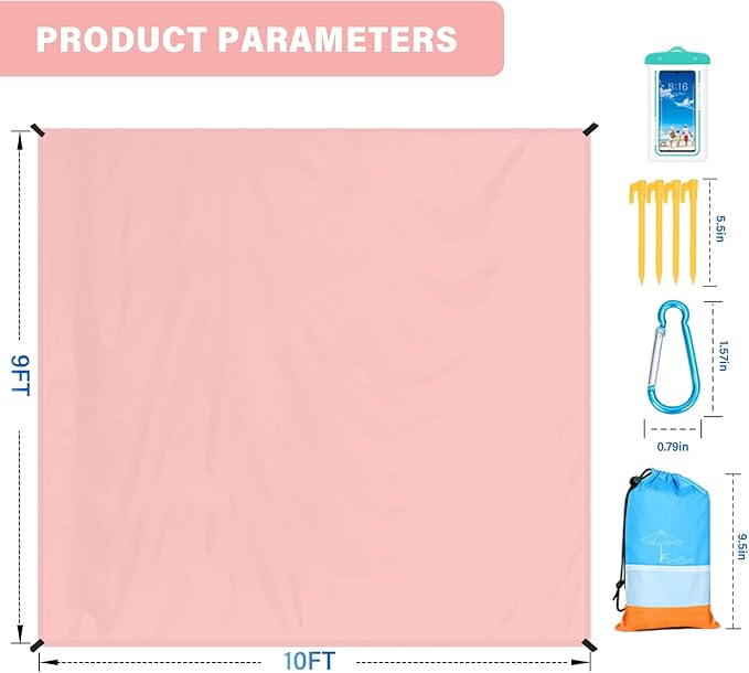 Famstar Beach Blanket Oversized Extra Large 10'X 9',Waterproof Sandproof Beach Blanket 2-8Adults Lightweight Durable for Travel Camping Hiking Picnic