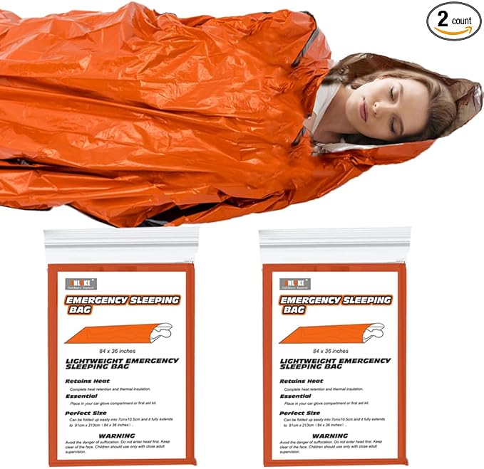 ANLOKE Emergency Sleeping Bags (2-Pack) Survival Sleeping Bag - Portable Thermal Sleeping Bags Bivy Sack, Mylar Emergency Blanket Survival Gear