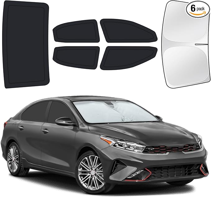 for Kia Forte 2019-2024 Car Window Shades, 6pcs Privacy Sun Shade Set for Front Windshield Side and Rear Windows, Full Window Covers Keeps Vehicle Cool for Camping Napping