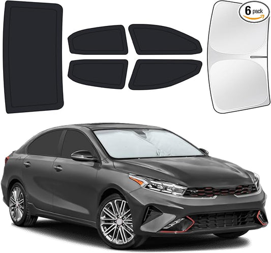 for Kia Forte 2019-2024 Car Window Shades, 6pcs Privacy Sun Shade Set for Front Windshield Side and Rear Windows, Full Window Covers Keeps Vehicle Cool for Camping Napping