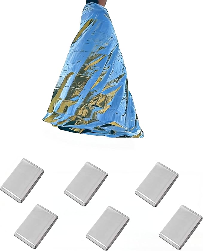 6 Pack Large Emergency Mylar Thermal Survival Blankets (82"x63") Lightweight & Portable Heavy-Duty Insulation for Camping, Hiking, Car Survival Kits, Bug Out Bags & Outdoor Emergencies