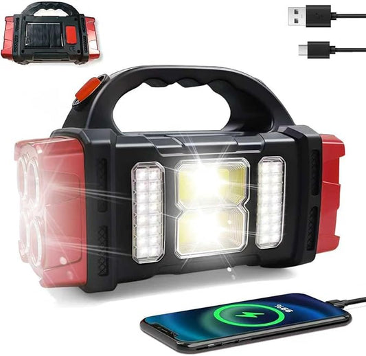 Versatile Solar Flashlight with Dual Charging Modes | 4 Light Modes USB/Solar Powered| Portable Emergency Charger & Outdoor Camping Light (Red)