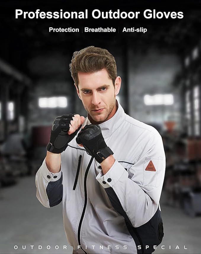 SUJAYU Outdoor Fingerless Gloves for Men - Driving, Hiking, Biking & Motorcycle Gloves