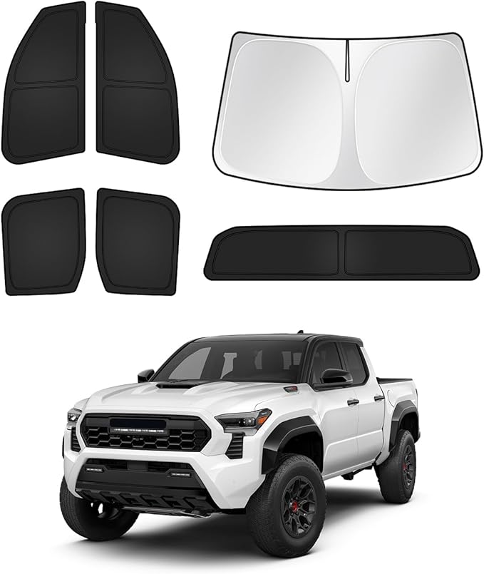 Canvcle Sunshades for Toyota Tacoma 2024 2025 2026 Accessories Windshield Sun Shade Side Rear Window Shade Cover Sun Visor Shield Privacy Protection for Camping Keep Vehicle Cool Black 6PCS