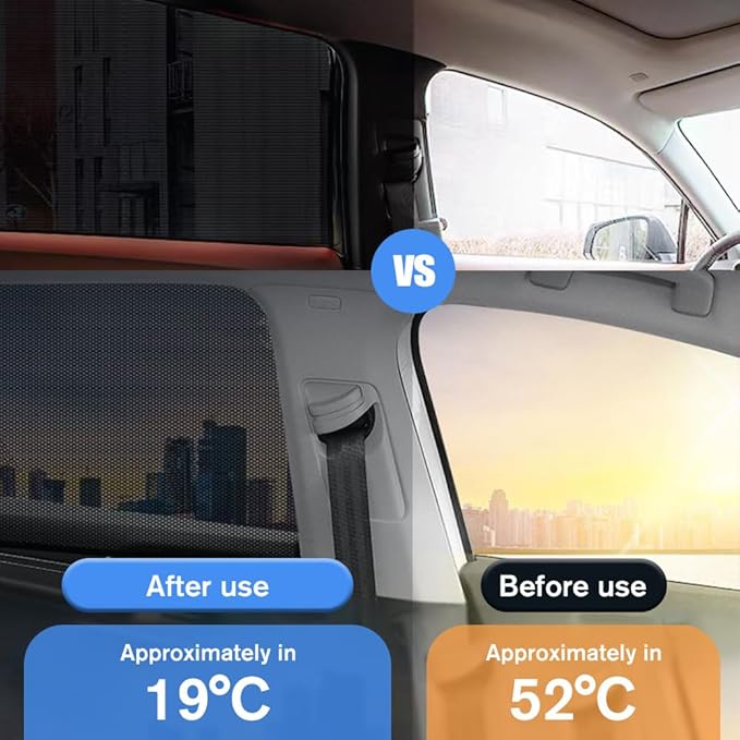 Car Window Shades, 2026 New Super Stretchy Mesh Screen Sun Car Window Shade, Blackout Privacy & Thermal Insulation Side Shades for Van Life & Camping, Custom Fit, Easy Install (Front Window-2Pcs)
