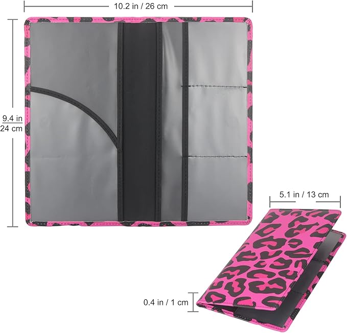 LumiMokki Premium Car Registration & Insurance Card Holder with Magnetic Shut, Vehicle Glove Box Car Organizer - For Documents, Cards, License (Leopard B)