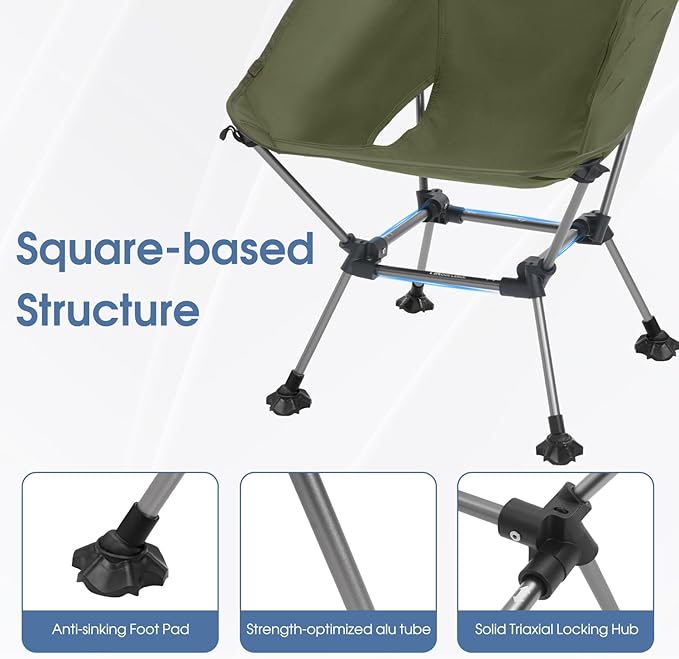 MOON LENCE Camping Chair Plus, Upgraded Comfort & Size, Still Compact and Lightweight, Folding Portable Chair for Backpacking & Hiking, 400Lbs Capacity, Gen 3 Plus (Green)
