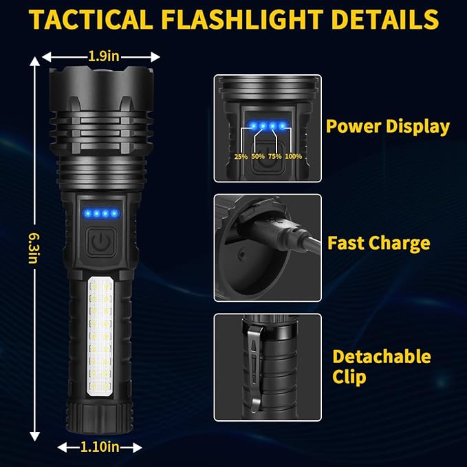 ZioeYiue Rechargeable Flashlights High Lumens, 7Mode Flashlights Rechargeable, Super Bright Flashlight Camping, Adjustable Tactical Flash Light High Powered, LED Flashlight for Home Emergency 4Pack
