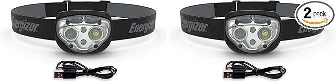 Energizer PRO-400 Headlamp Rechargeable, IPX4 Water Resistant Rechargeable Headlamp, Ultra Bright Multiple Light Modes Head Lamp, Camping, Running, Outdoors, Emergency Light, USB Included (Pack of 2)