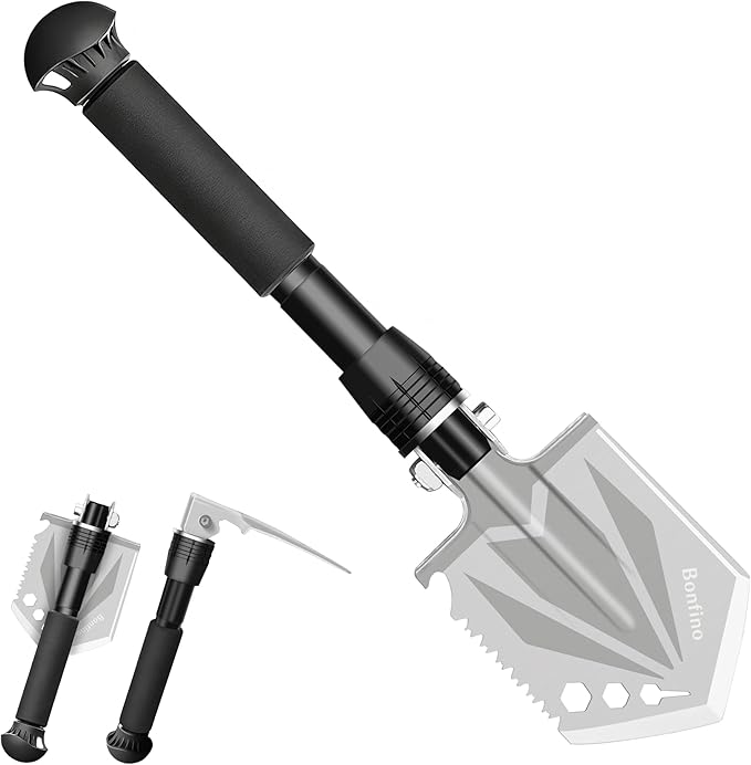 Foldable Camping Shovel - 14.6" High Carbon Steel Portable Multitool Entrenching Tool for Backpacking, Hiking, Survival & Car Emergency - Lightweight & Rustproof (Basic 14.6" E-Tool)