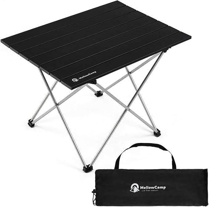 MellowCamp Camping Side Table, Ultralight Aluminum Folding Table, Small Compact Portable Ideal for Beach, Outdoor Cooking, Hiking, Camping, Picnics (Black,Medium)