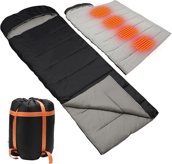 Longzhuo Heated Sleeping Bags for Adults Kids - Portable USB Power Warm Sleeping Bag for Camping with 4 Heating Zones, Cold Weather Sleeping Bag for All Season Camping Hiking Backpacking