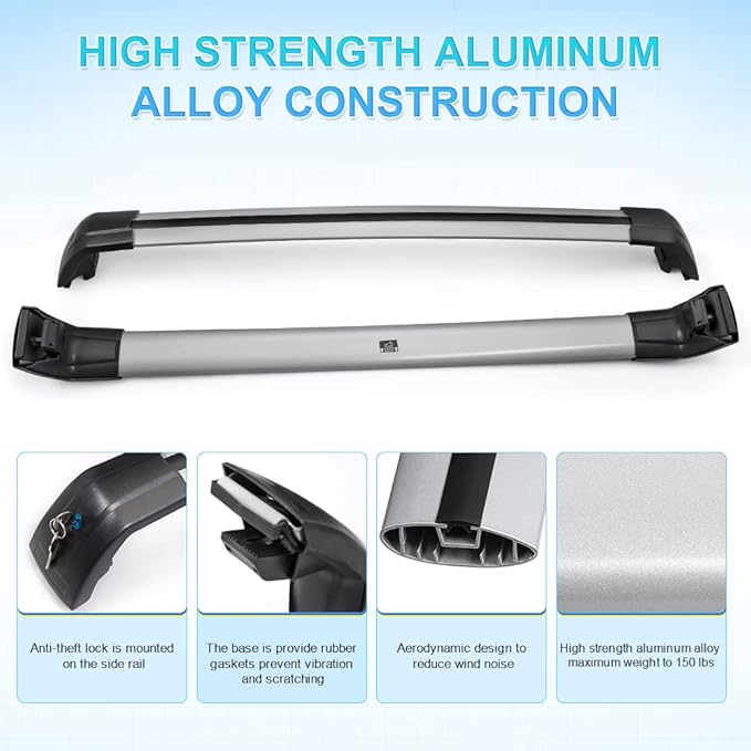 JDMON Compatible with Roof Rack Cross Bars Volvo XC60 2013-2018 with Side Rails Anti-Theft Locks Desigh, Aluminum Luggage Rack Crossbar for Rooftop Cargo Bag Carrier Kayak Canoe Bike, Sliver
