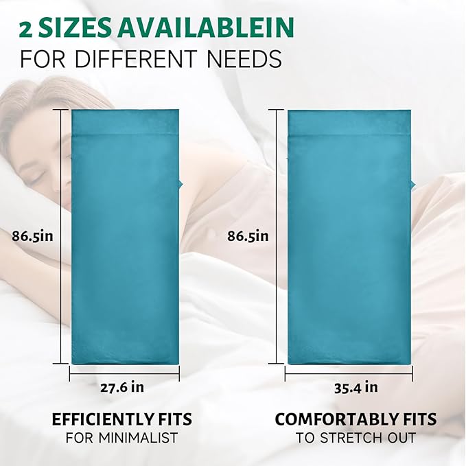 Ultralight Sleeping Bag Liner, Satin Sleep Sack, Comfy Breathable & Cooling & Silky Soft liner, Travel Sheets & Adult Sleep Sack with 2 Way Zipper, Ideal for Backpacking, Hotel, Camping, Hostels