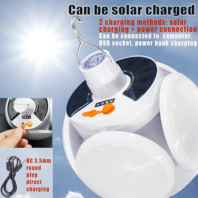 3 Pack Folding Solar Camping Lights , USB Rechargeable Hanging Camping Lanterns with Remote, Canopy Pop Up Tent Lights for Vendors Booths, Solar Bulbs Indoor Home for Outdoor Emergency Power Outage