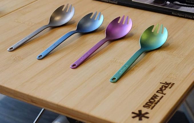 Snow Peak Titanium Sporks, Lightweight Titanium Cutlery for Camping & Hiking, Compact & Portable Utensil for Easy Packing, Durable Camping Cookware Accessories